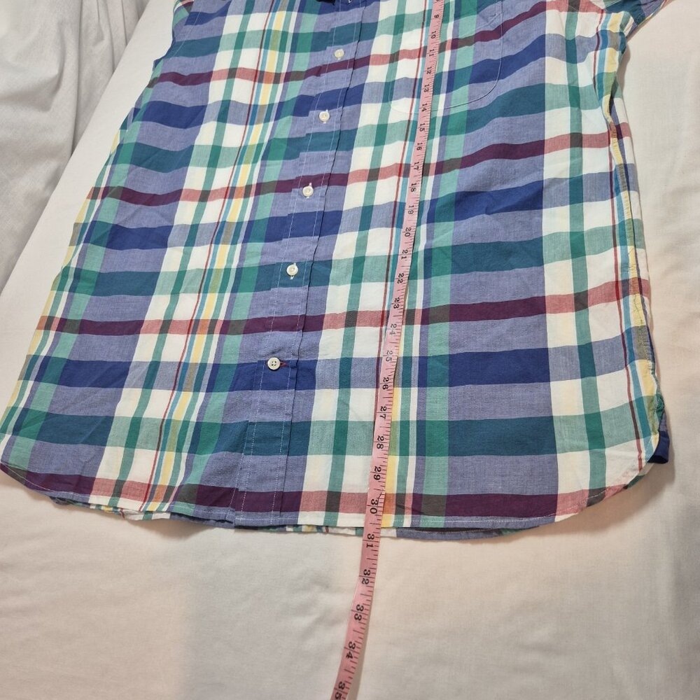 Cremieux Shirt Men's Size L Indian Madras Plaid  Short Sleeve Cotton Green (02) - Picture 10 of 11